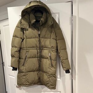 DKNY Olive Green Hooded Puffer Jacket